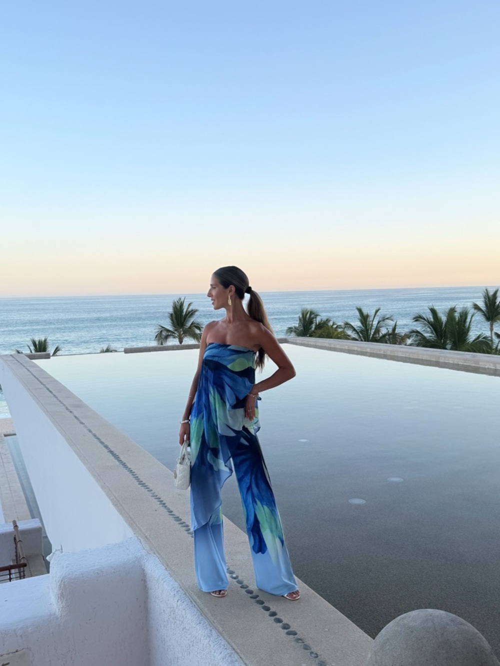 Strapless Blue & Green Print Jumpsuit
